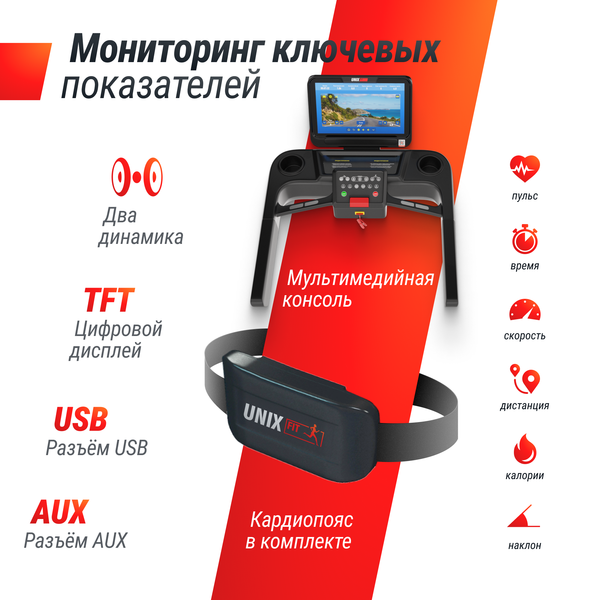 Беговая дорожка UNIX Fit T-1550 PRO (18,5″ TFT)